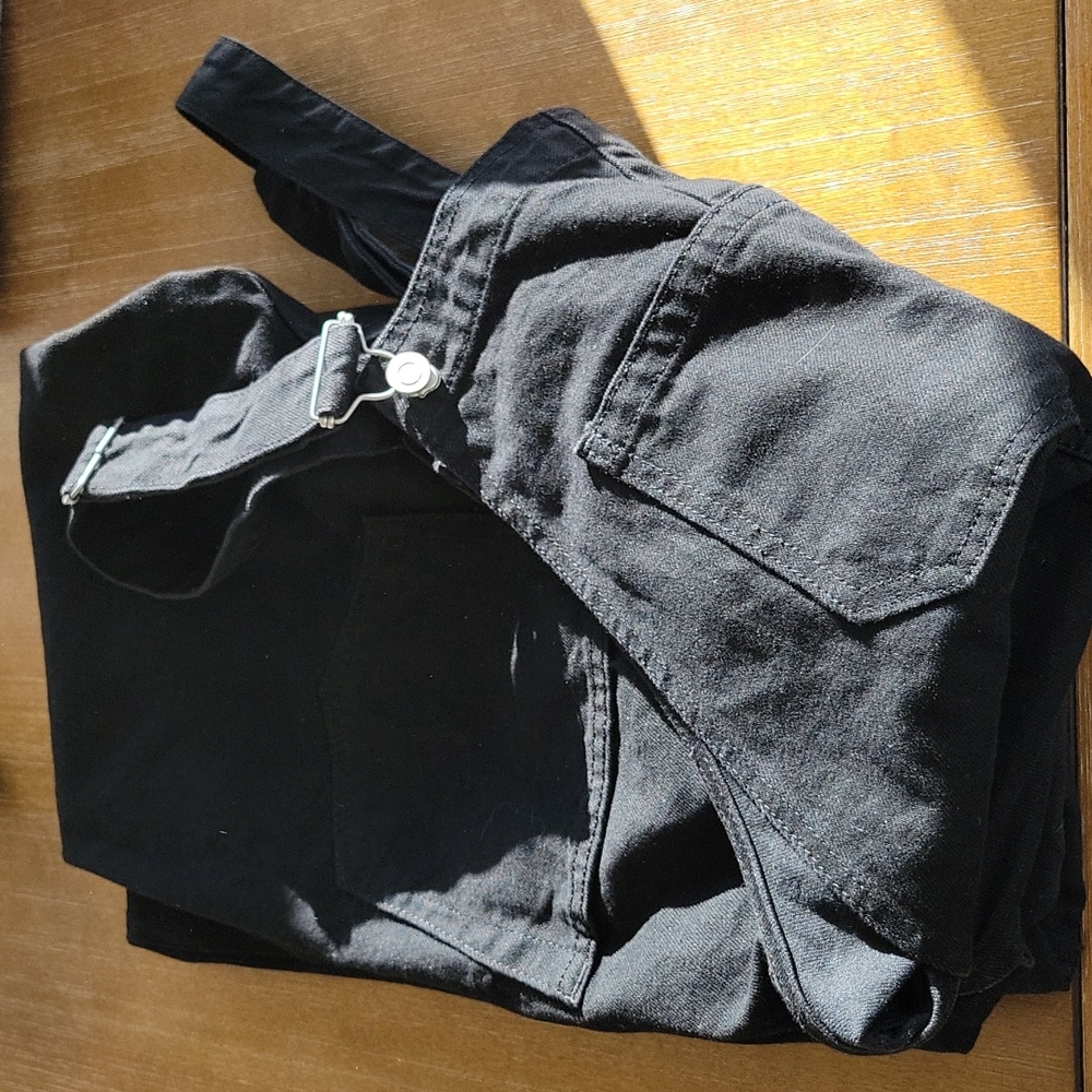 ASOS BLACK RIGID DENIM BIB OVERALLS - Picture 8 of 11